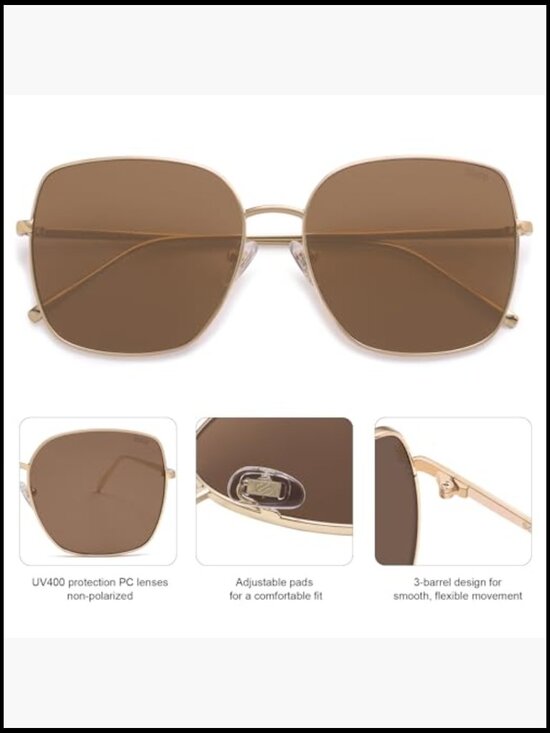 Oversized Square Metal Frame Sunglasses UV400 Protection Retro Style main image 5